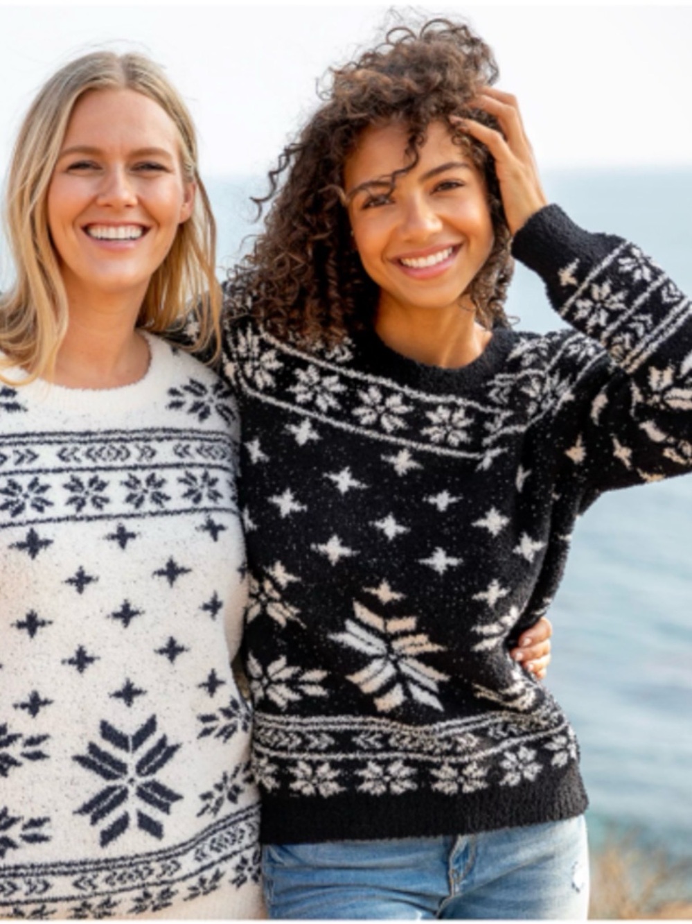 Barefoot Dreams Fair Isle Star Crew Sweater - Black & White